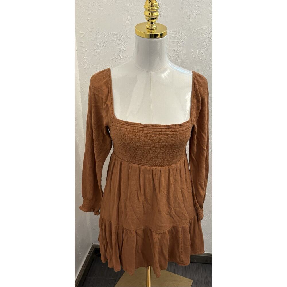 Abercrombie & Fitch Brown Smocked Tiered Babydoll Dress Size Small Country